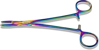 Cynamed Olsen Hegar Needle Holder Driver with Multicolor/Rainbow Titanium Coating - Premium Quality - Hemostat with Scissors and Locking Mechanism (6.5 in. (16.51 cm))