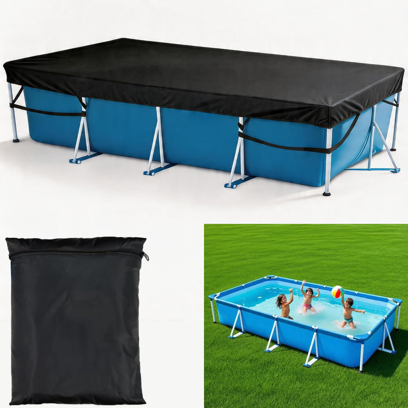 Bâche rectangulaire de 398,8 x 210,8 cm pour Piscine Hors Sol, Robuste, imperméable, résistante à la poussière, fabriquée en Tissu Oxford 210D très résistant, résistant aux déchirures et à la