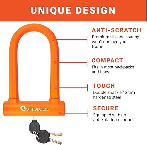 Miniatura 4 de OTTOLOCK Sidekick - Cerradura compacta en U y cable  Cerradura de bicicleta antirrobo resistente con llaves, revestimiento de silicona, accesorios