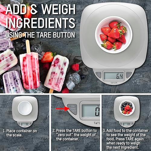 Miniatura 2 de Taylor 3842 - Báscula digital de cristal para cocina doméstica, 11 libras, universal, color plateado