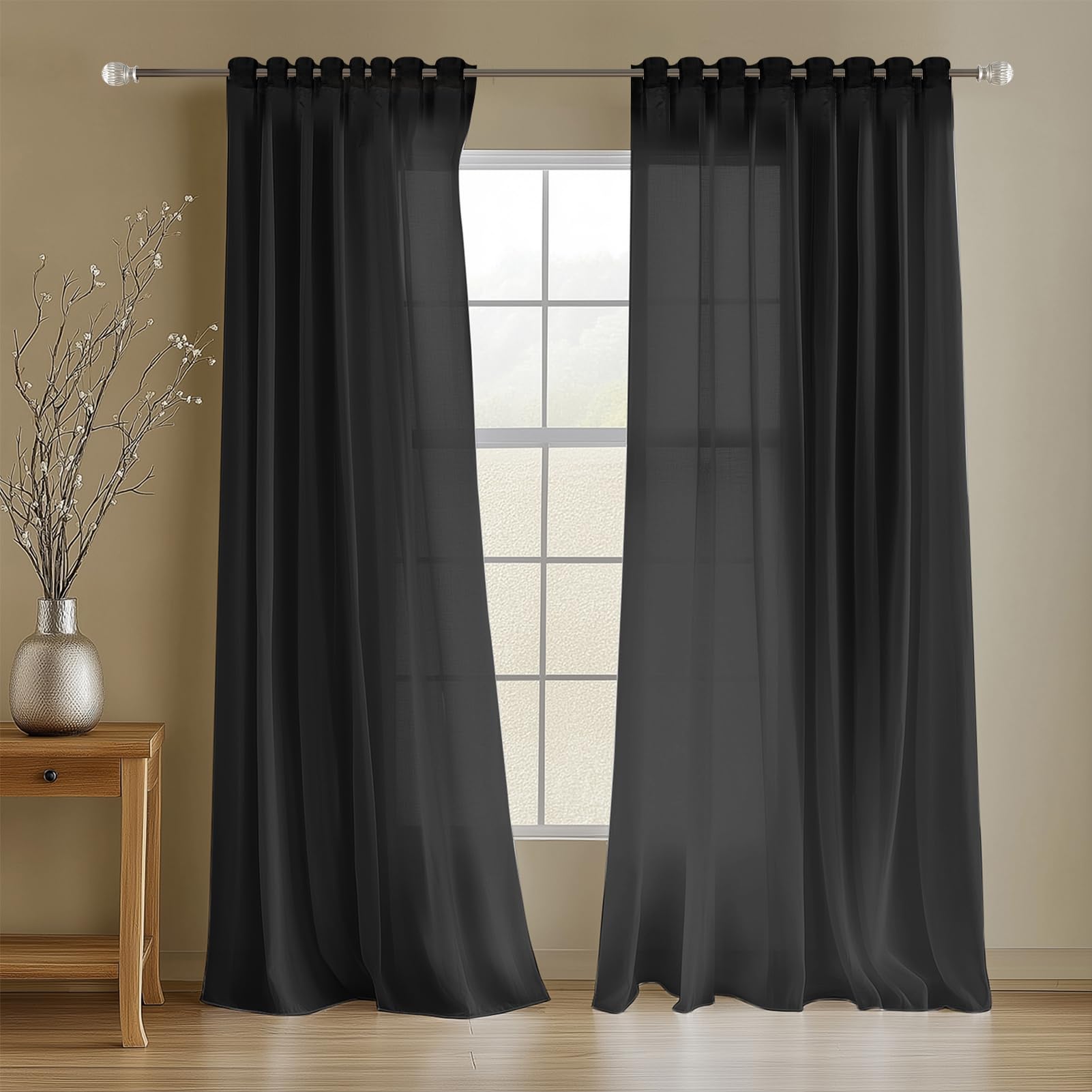 NAKIHOUSE Voile Curtain 84 Drop 2 Panels Net Curtains for Windows Eyelet Top Sheer Curtains for Kitchen Living Room Bedroom Window Treatment - Image 3