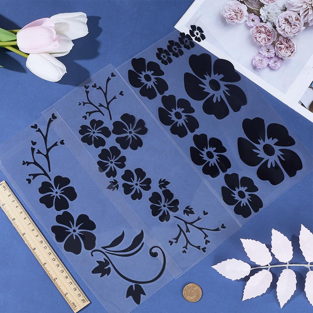GORGECRAFT 3 Styles Hawaiian Hibiscus Flower Car Decal Black Laser Car Sticker Sun Protection Self Adhesive Car Accessories Automotive Exterior Decoration for Suv Laptop Truck Motorcycle Doors — view 3