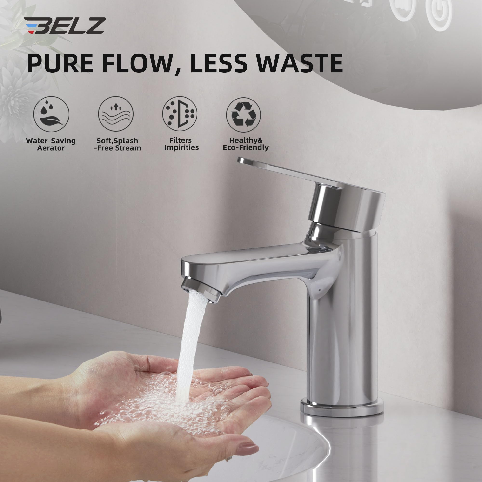 BELZ Grifo mezclador de lavabo moderno con desagüe emergente, grifo de baño con doble control de calor y frío, tecnología resistente a fugas, resistente al óxido para baños modernos