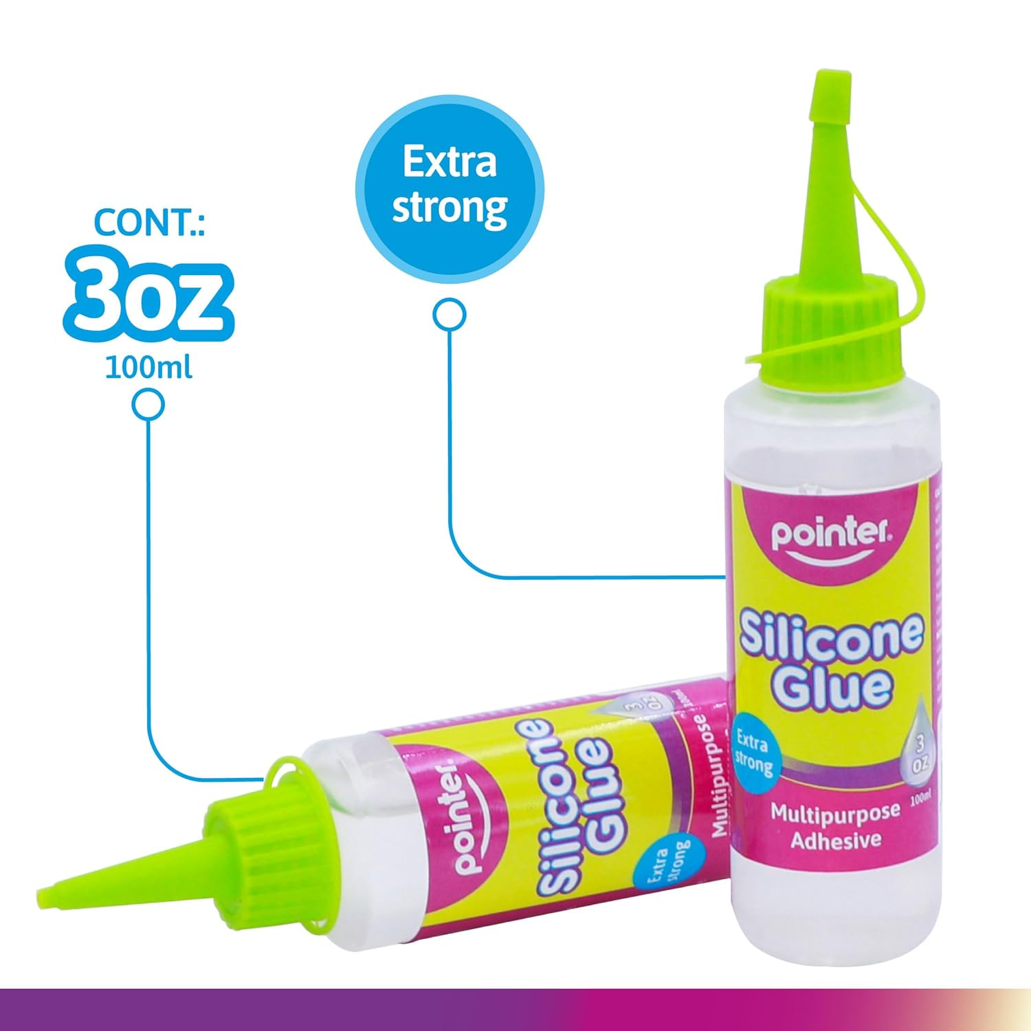 Pointer Silicone Glue Crystal Clear Multipurpose Adhesive for Craft, Art DIY Home Projects Wood Ceramic Plastic Flexible Transparent Household Precise Application Clear Finish Waterproof Seal - 12pack