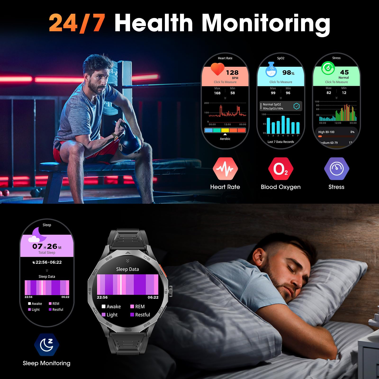 Military Smart Watch for Men 1.85" HD Ultra Screen Touch Screen 710mAh Battery Smart Watches for Android iOS （Bluetooth Call Answer/Dial Calls） Fitness Tracker with 100+ Sports