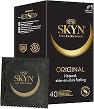 SKYN Original Condoms (40-Pack) - SKYNfeel Latex Free Condoms for Men, Regular Size, Strong & Thin, Smooth Straight Shape, Lubricated, 53mm Wide