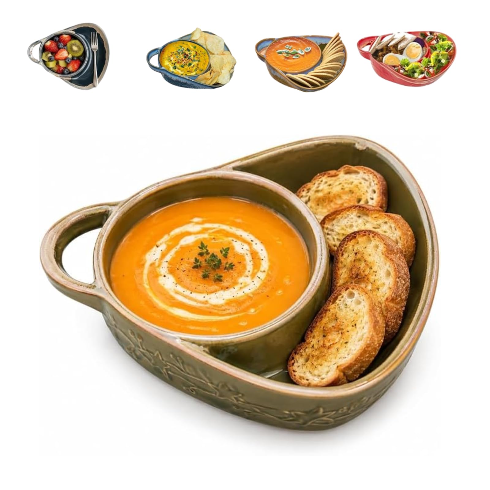 Soup and Sandwich Plate Combo, Ceramic Soup and Sandwich Bowl with Handle