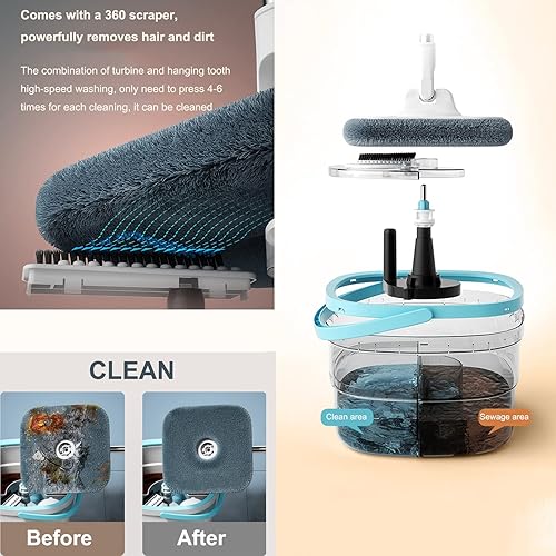 Miniatura 4 de Sistema de limpieza de pisos de microfibra giratoria y cubo, compatible con la separación de aguas residuales y agua limpia, cabezal de trapeador