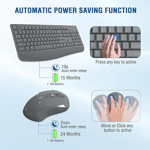 Miniatura 6 de Combo de teclado y mouse inalámbricos, tamaño completo de 2.4 GHz, cómodo reposamanos y mouse inalámbrico óptico para Windows, Mac OS PCcomputadoras