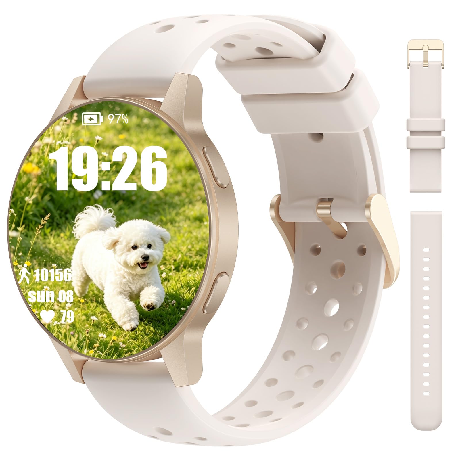 SLOKSFil Reloj Inteligente Mujer, 1.27”HD Táctil Reloj Deportivo con Función de Teléfono, 24H Pulsómetro Monitor de Sueño, 100+ Modos Deportivos, Smartwatch Mujer para Android iPhone Blanco
