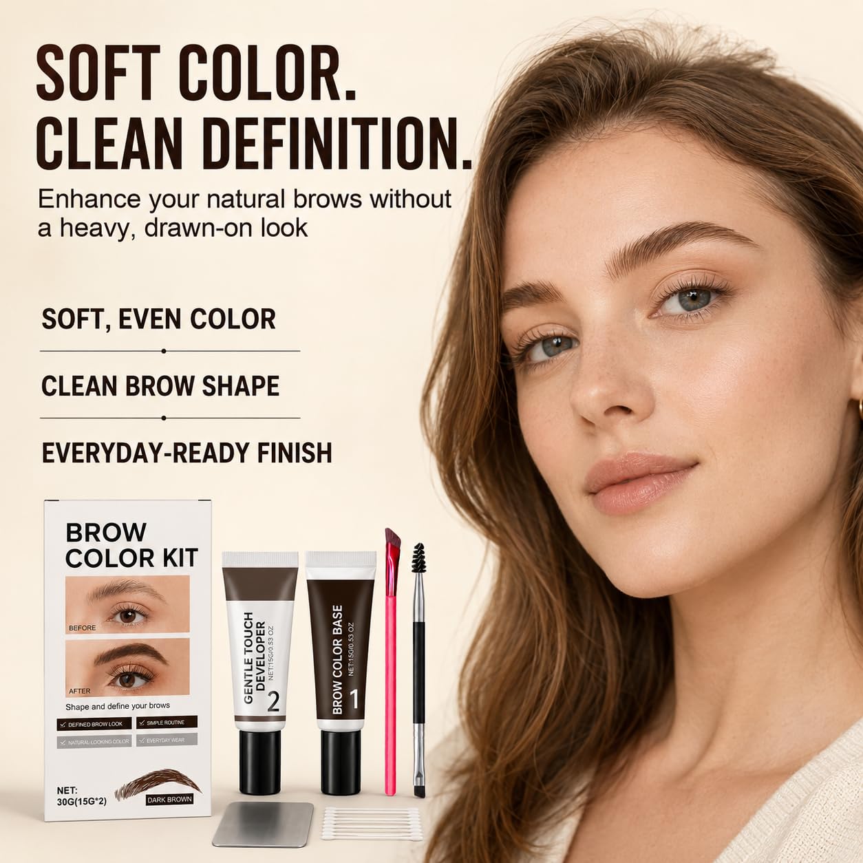 2-in-1 Brow Color Kit, Complete Eyebrow Color Set, Easy Brow Routine for Natural-Looking Brow Definition, 30g (Dark Brown) thumbnail