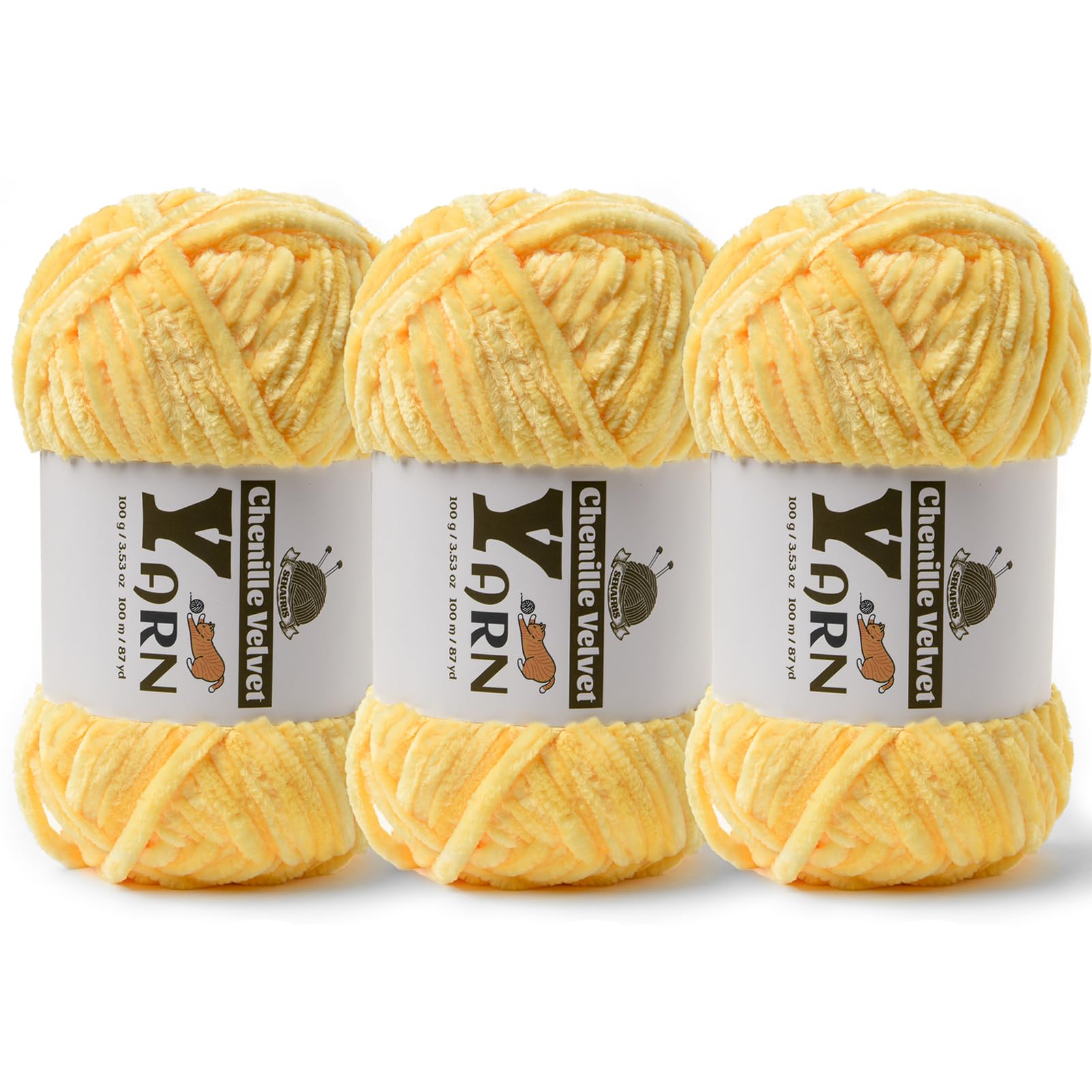 Chenille Crochet Light Yellow Yarn 3 Pack