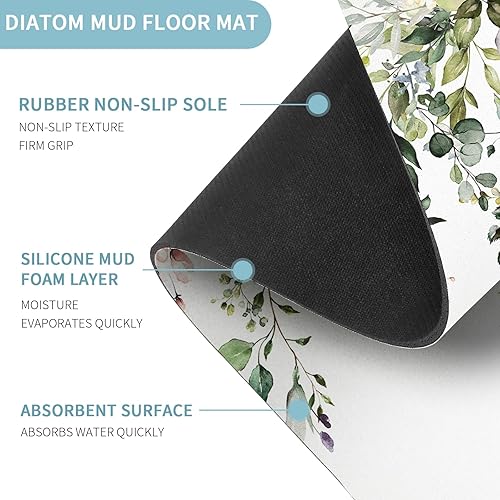 Miniatura 3 de Gibelle Alfombra de baño con hojas de eucalipto, súper absorbente, de secado rápido, delgada, para debajo de la puerta, antideslizante, parte