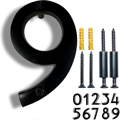 Miniatura 44 de NACH Números de Casa Flotantes, Números de Casa de Aluminio Negro de 8 Pulgadas para Exteriores - Número 3, Números de Puerta con Herrajes de Montaje