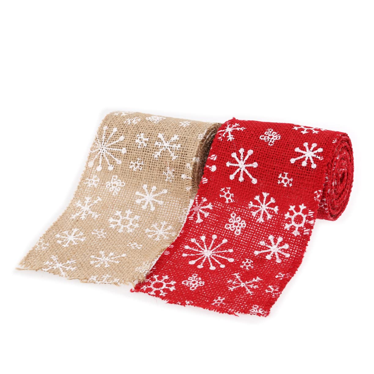 ABOOFAN Juteband mit Schneeflockenmuster Rot und Weiß Breit für Bastelarbeiten Geschenke und Dekoration zu Hause Hochzeiten und Weihnachten