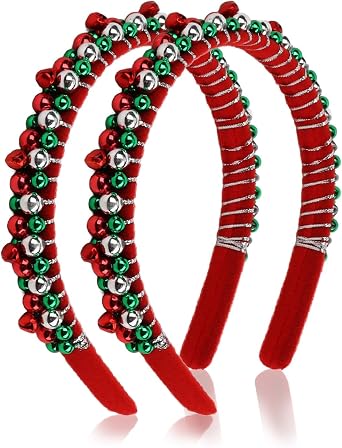 Christmas Headbands for Women Bell Red Headband Fashion Green Silver Christmas Hair Accessories for Women Girls New Year Gifts 2 Pcs