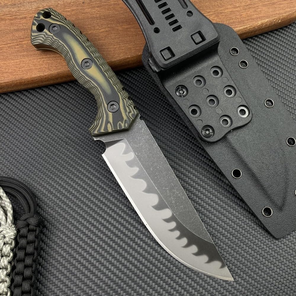 Generisch TEERMA AP1 - Großes Jagdmesser aus D2-Stahl - Feststehendes mit Scheide - Gerades Messer mit G10-Griff - Full Tang Survival Messer für Outdoor Aktivitäte