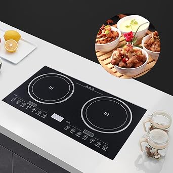 Double Induction Cooktop, Portable Double Burner Cooktop Digital 1400W Ceramic Burner and 1200W Induction Burner Touch Sensor Control Perfect for Kitchen
