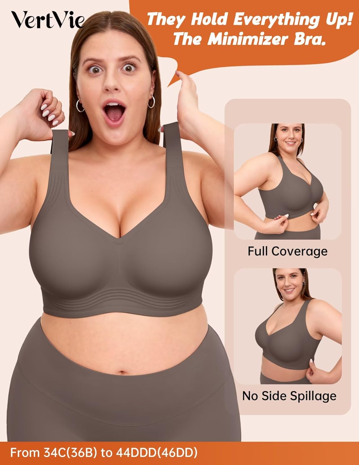 Vertvie Jelly Bras for Women Plus Size Minimizer Soft Wireless Push Up Bra Full Supportive Older Lift Back Coverage Bralette - Image 3