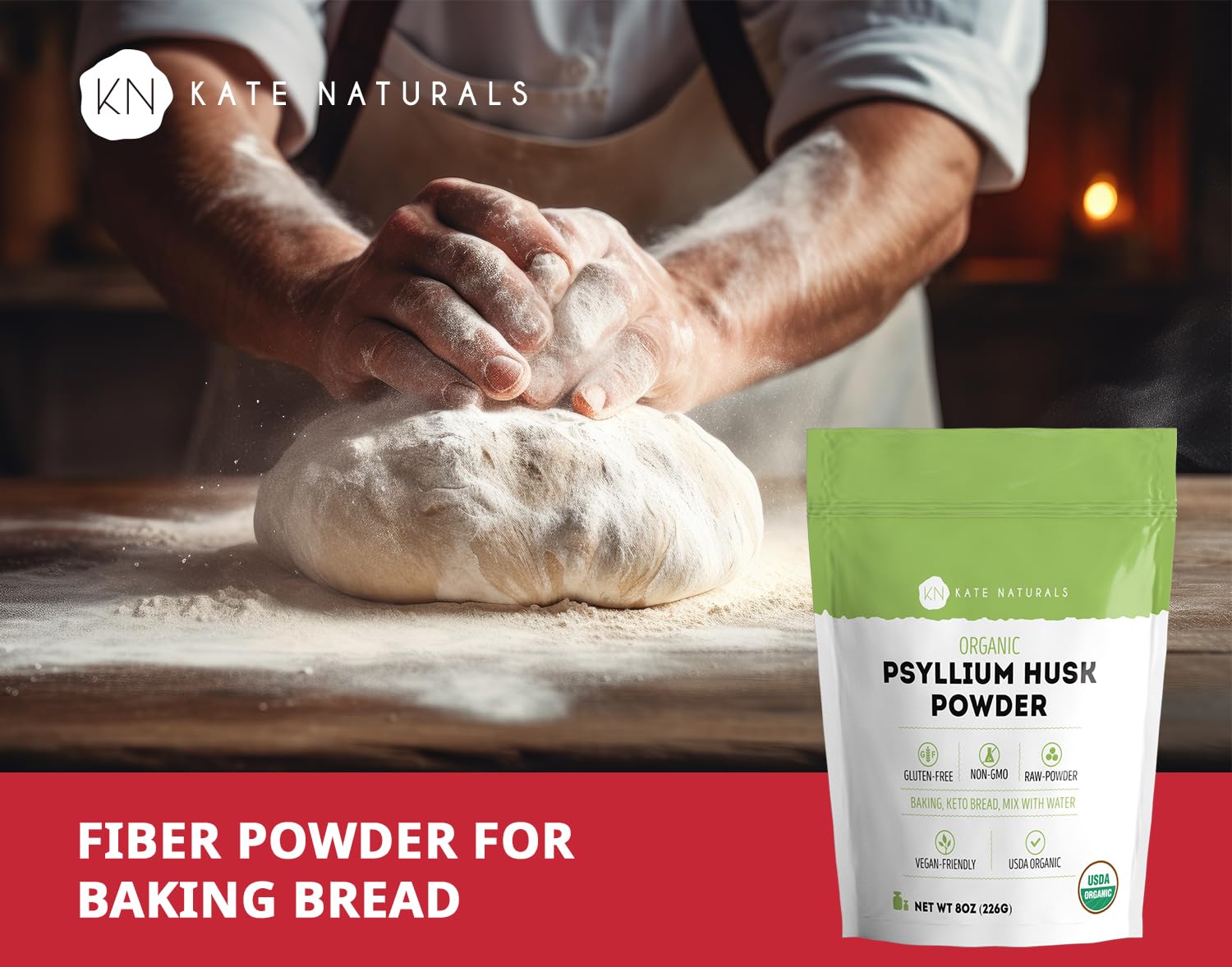 Kate Naturals Organic Psyllium Husk Powder for Baking, Shakes, Fiber, 8oz — Amazon image 4