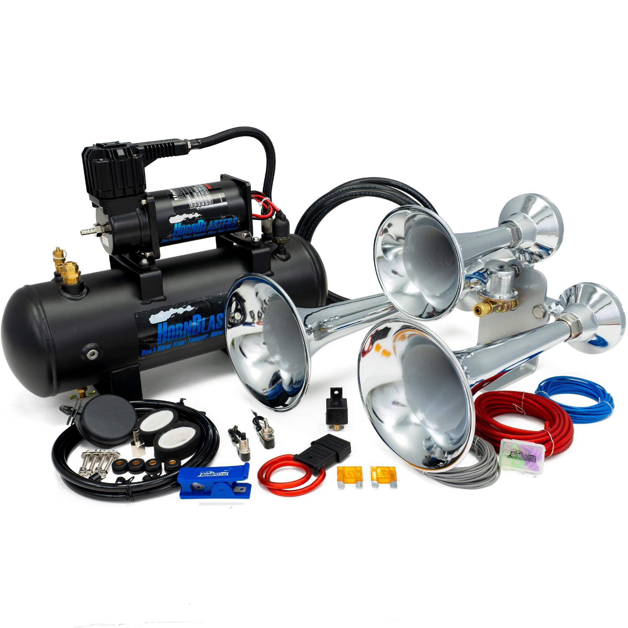 Hornblasters Chrome Outlaw 2 Gallon 150 PSI All-In-One Train Horn Kit - 3 Trumpets -