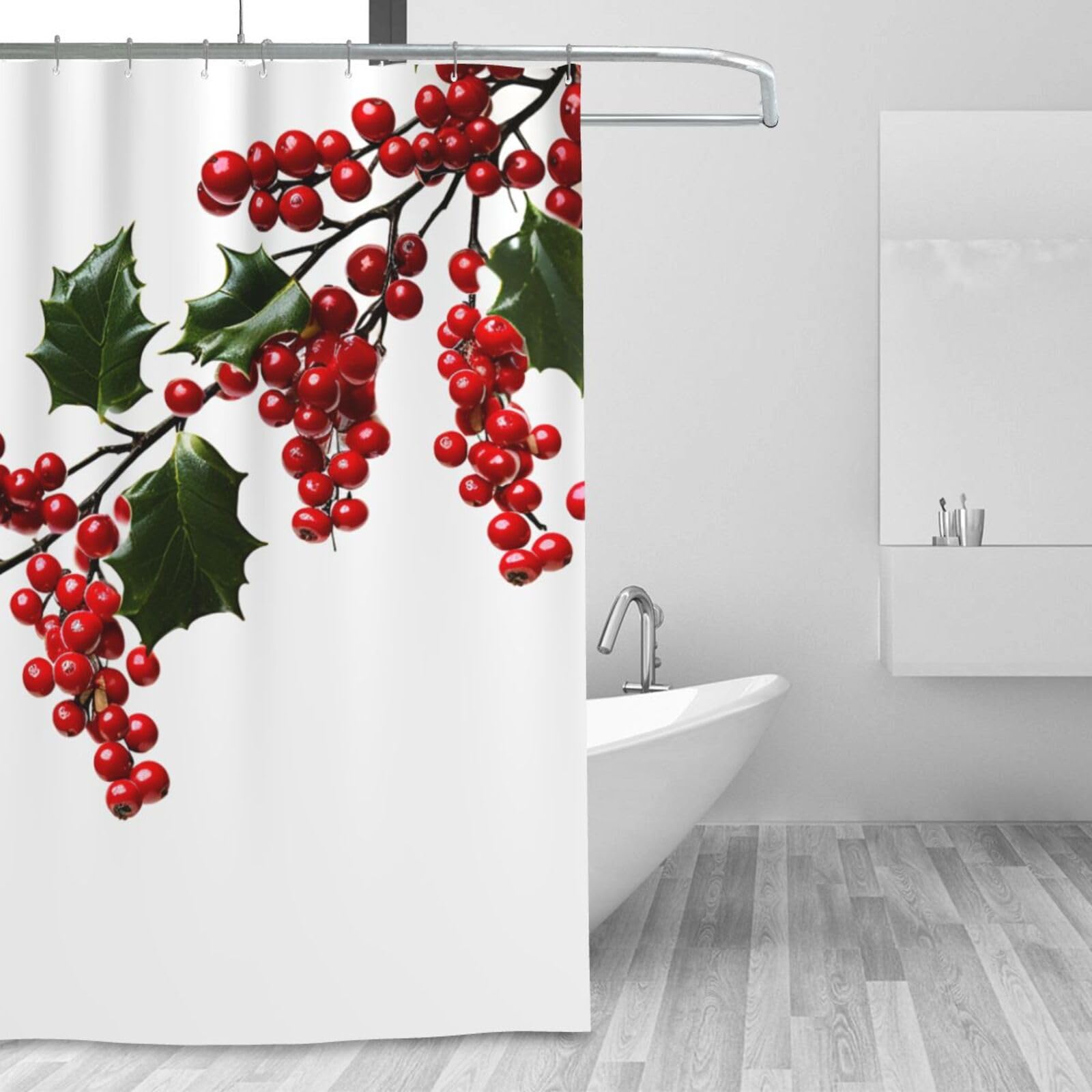 Rideau de douche imperméable et lavable motif houx avec œillets renforcés