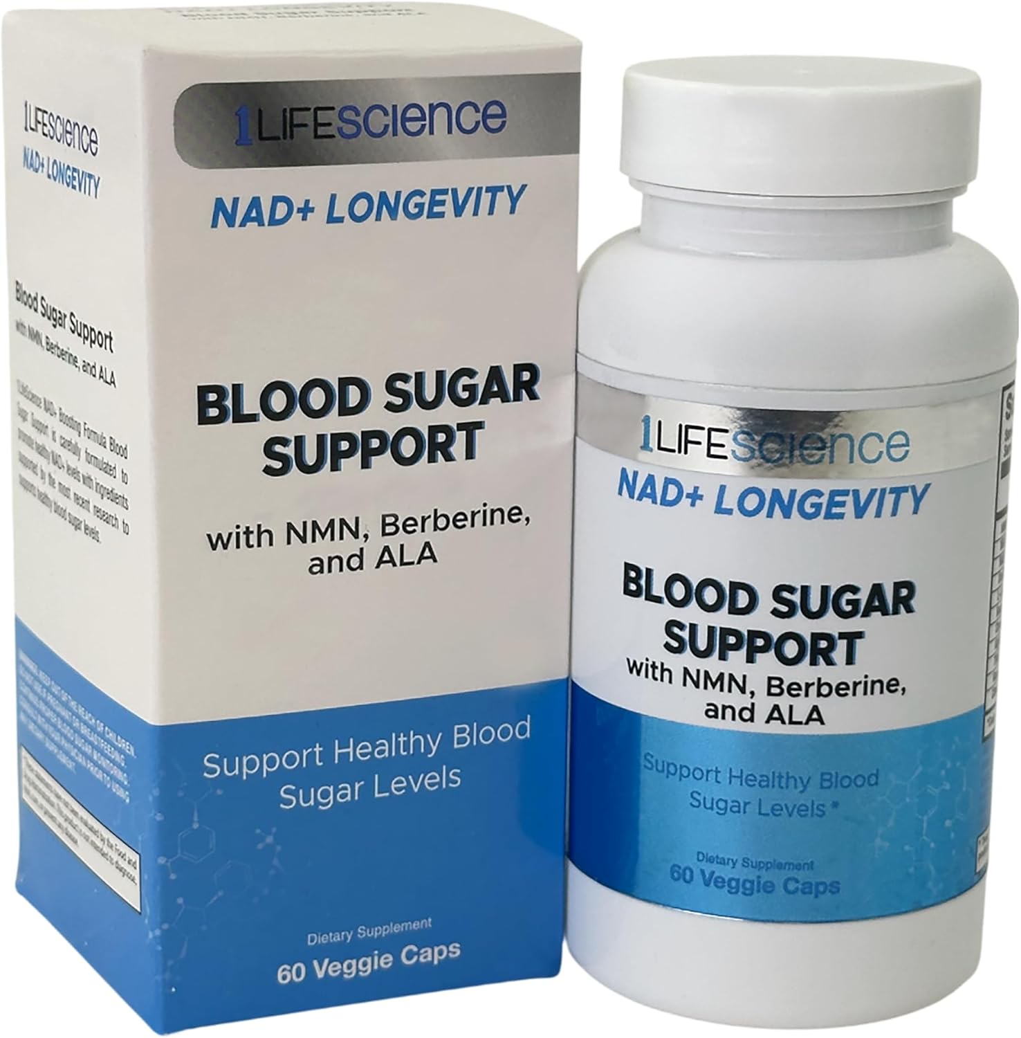 1LifeScience Blood Sugar Blend Supplement – NMN, Urolithin A, Berberine & Alpha Lipoic Acid – NAD+ Support Formula – cGMP Made in USA – 60 Veg Caps