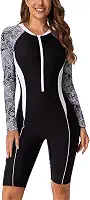 Maiô feminino de manga comprida com estampa de rashguard e surfe