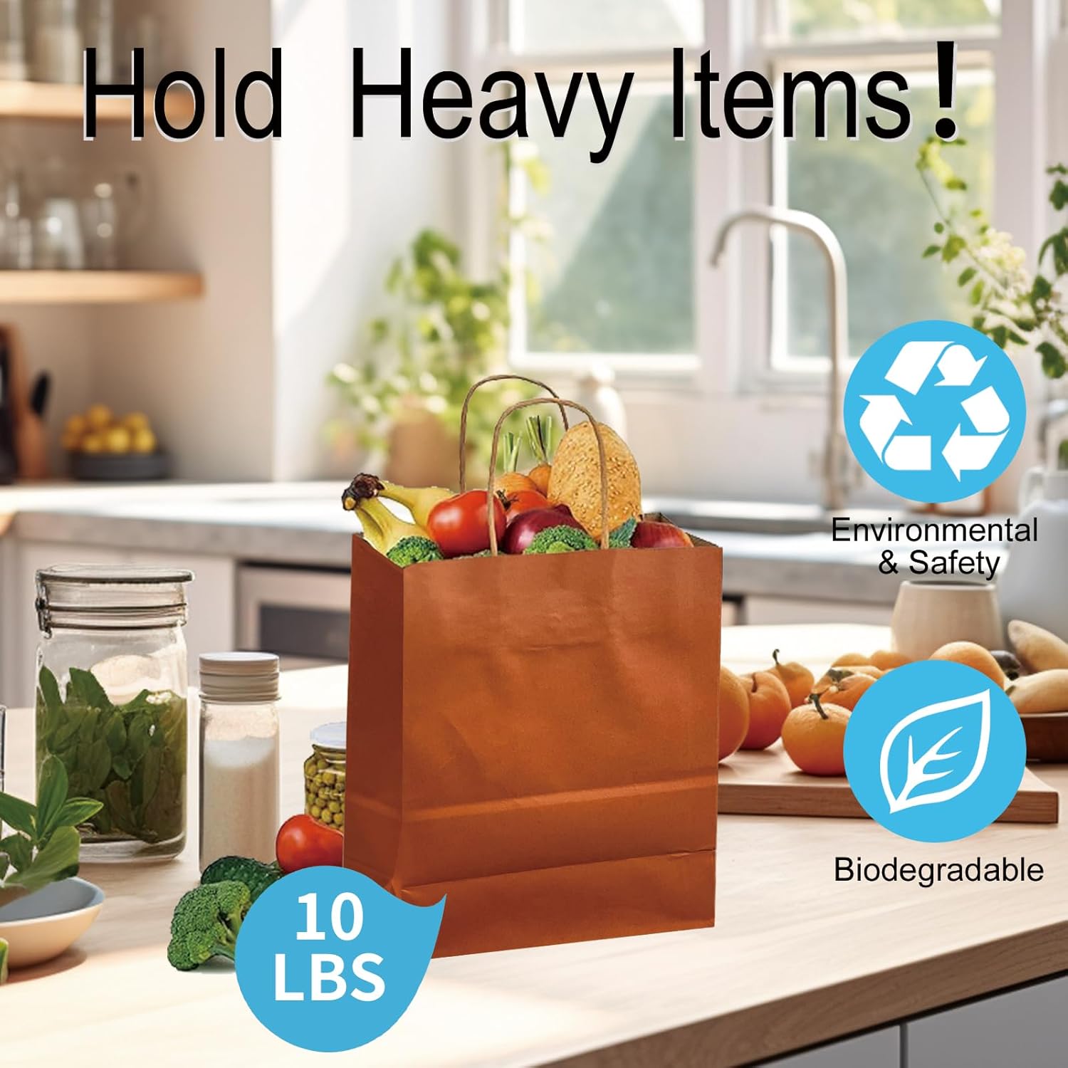 BAG BOX 50 Pack 8.25x4.3x10.6 Inch Orange Gift Bags with Handles,Bulk Kraft Paper Bags for Shopping, Retail, Merchandise, Wedding, Party Favors, Paper Grocery Sacks - Image 5