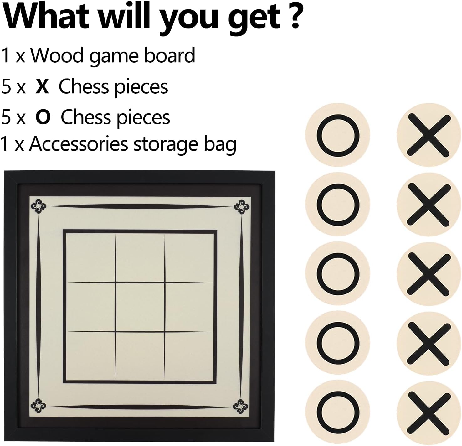 Wall Mounted Games - 16 inch Wall Art Tic Tac Toe Game for Game Rooms/Home Decor，Including 2×5 Pieces and Piece Storage Bag - Ideal as Housewarming&Holiday Gift