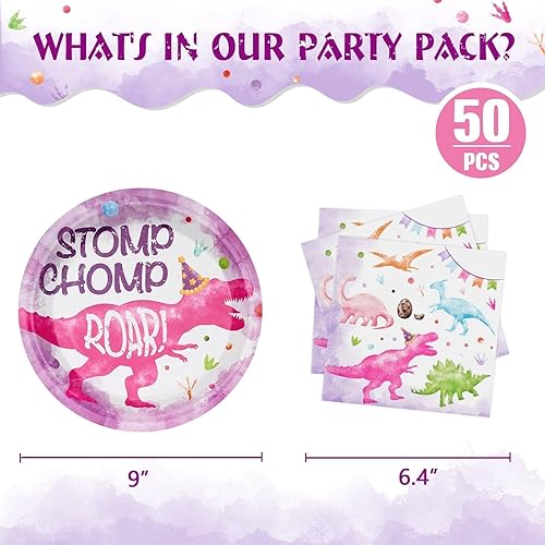 Miniatura 2 de WERNNSAI 100 platos y servilletas de dinosaurio, suministros de fiesta de cumpleaños de dinosaurios, platos de papel de dinosaurio, servilletas