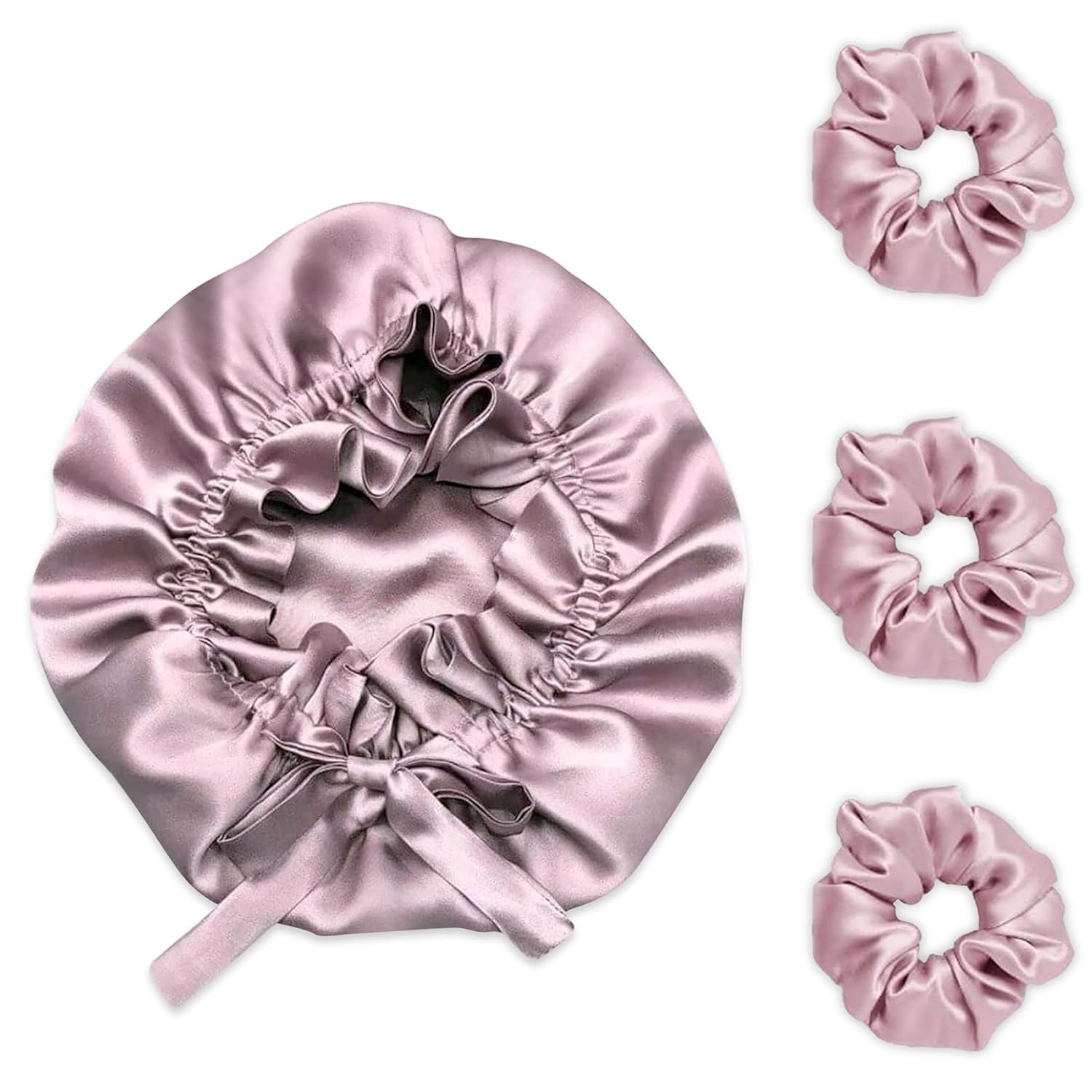 Bonnet Hair Care Protecting Cap, 1 Piece Bonnet with 3 Pieces of Satin Scrunchies Black Color, Help Protect Your Hair From Friction & Breakage Bonnet Hair Care Protecting Cap, 1 Piece Bonnet with 3 Pieces of Satin Scrunchies Black Color, Help Protect Your Hair From Friction & Breakage