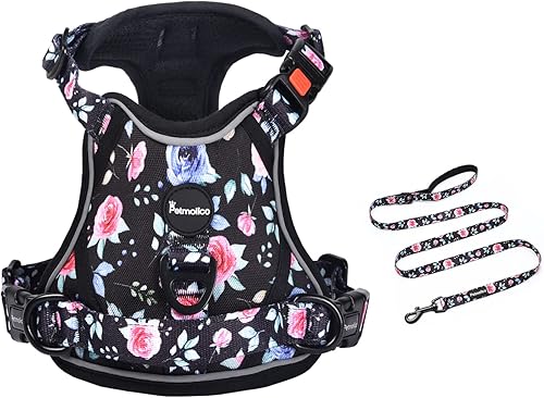 Miniatura 6 de Petmolico Juego de arnés y correa para perro sin tirones, 4 correas con asa de fácil control, chaleco reflectante acolchado suave para razas de