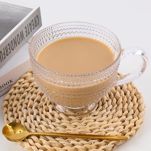 Miniatura 5 de Juego de 2 tazas de café vintage de vidrio, tazas de café grandes de vidrio transparente de 16 onzas, vasos de té de agua, vasos para beber, juego