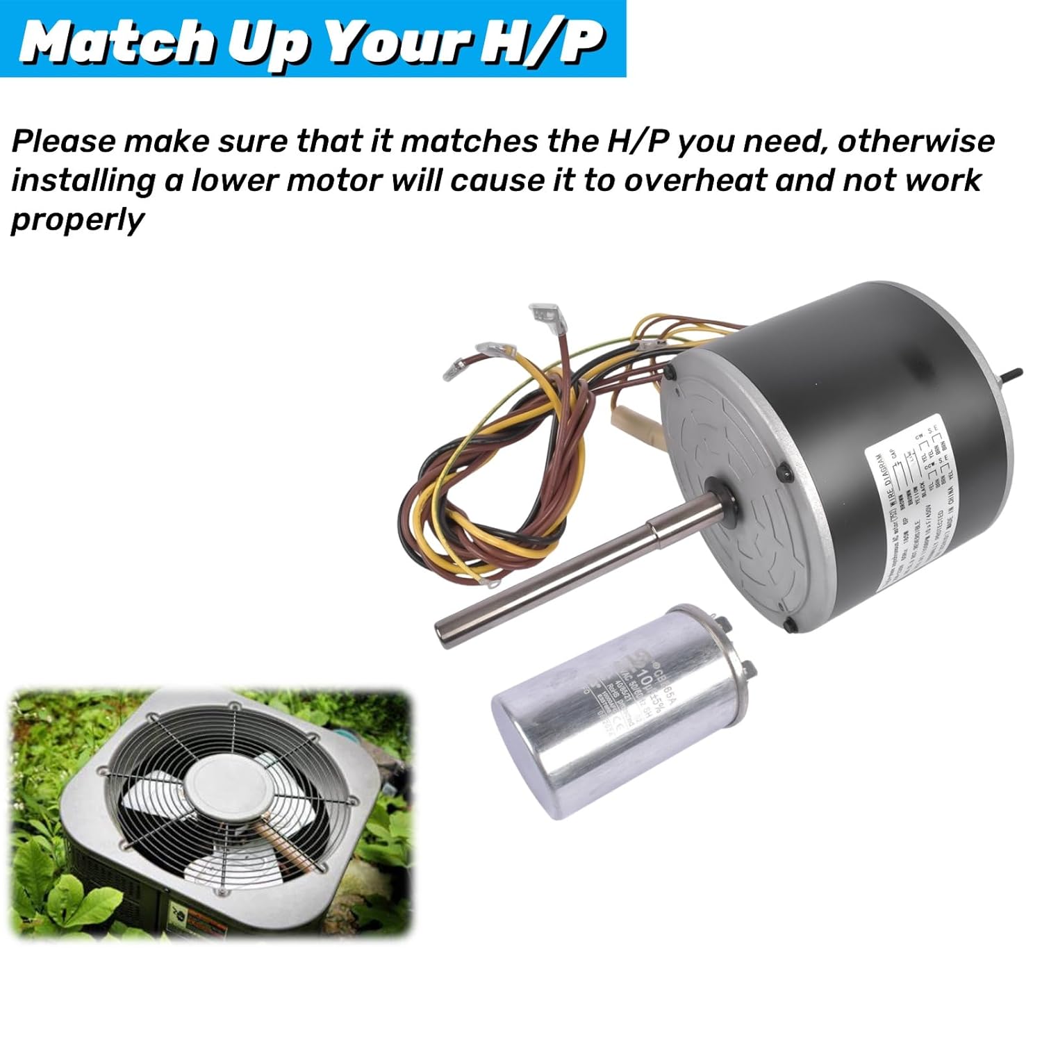 W51-14CJA1-02 Condenser Fan Motor - 1/4 HP, 208-230V, 1075 RPM, Reversible Rotation, Replacement for HVAC Units, Commercial Refrigeration