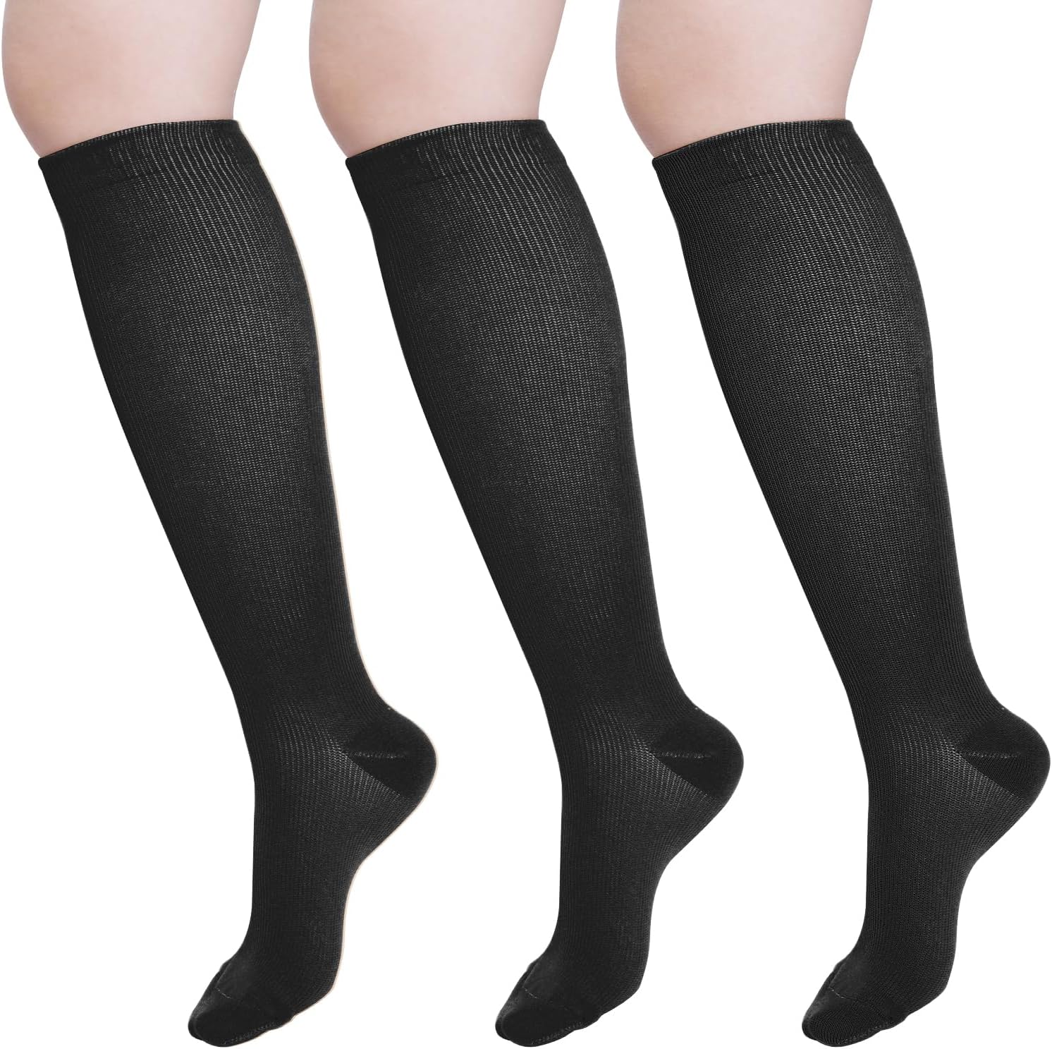 Radsocken Compression Socks for Women Men, 3 Pairs Surgical Compression Stockings Flight Socks Knee High Support Socks for Sport Pregnancy Nursing Varicose Veins Travel Work 20-25 mmHg