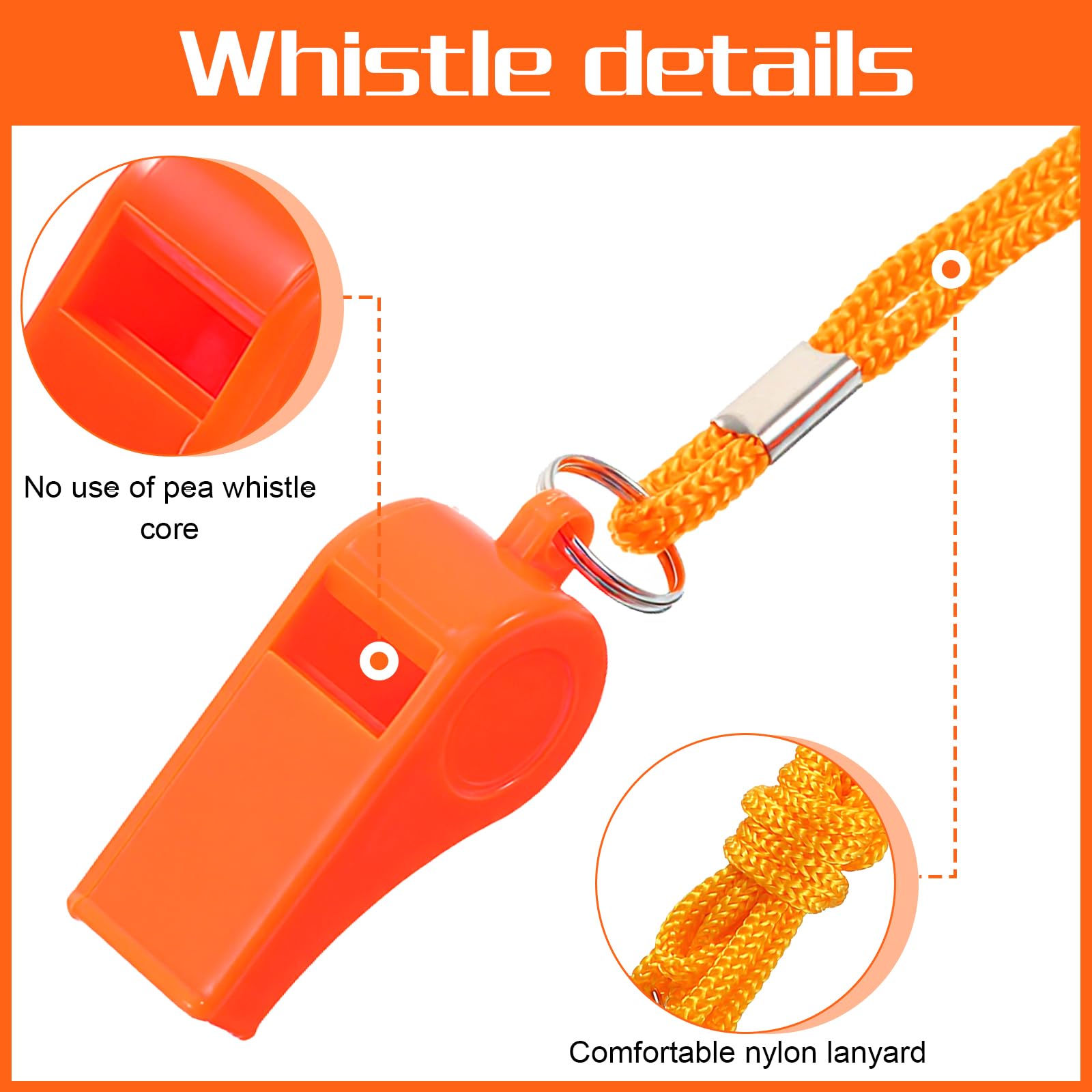 100 silbatos a granel para adultos con cordón, silbato de emergencia de seguridad de plástico, silbatos de sonido fuerte y nítido para entrenadores salvavidas, senderismo, accesorios de