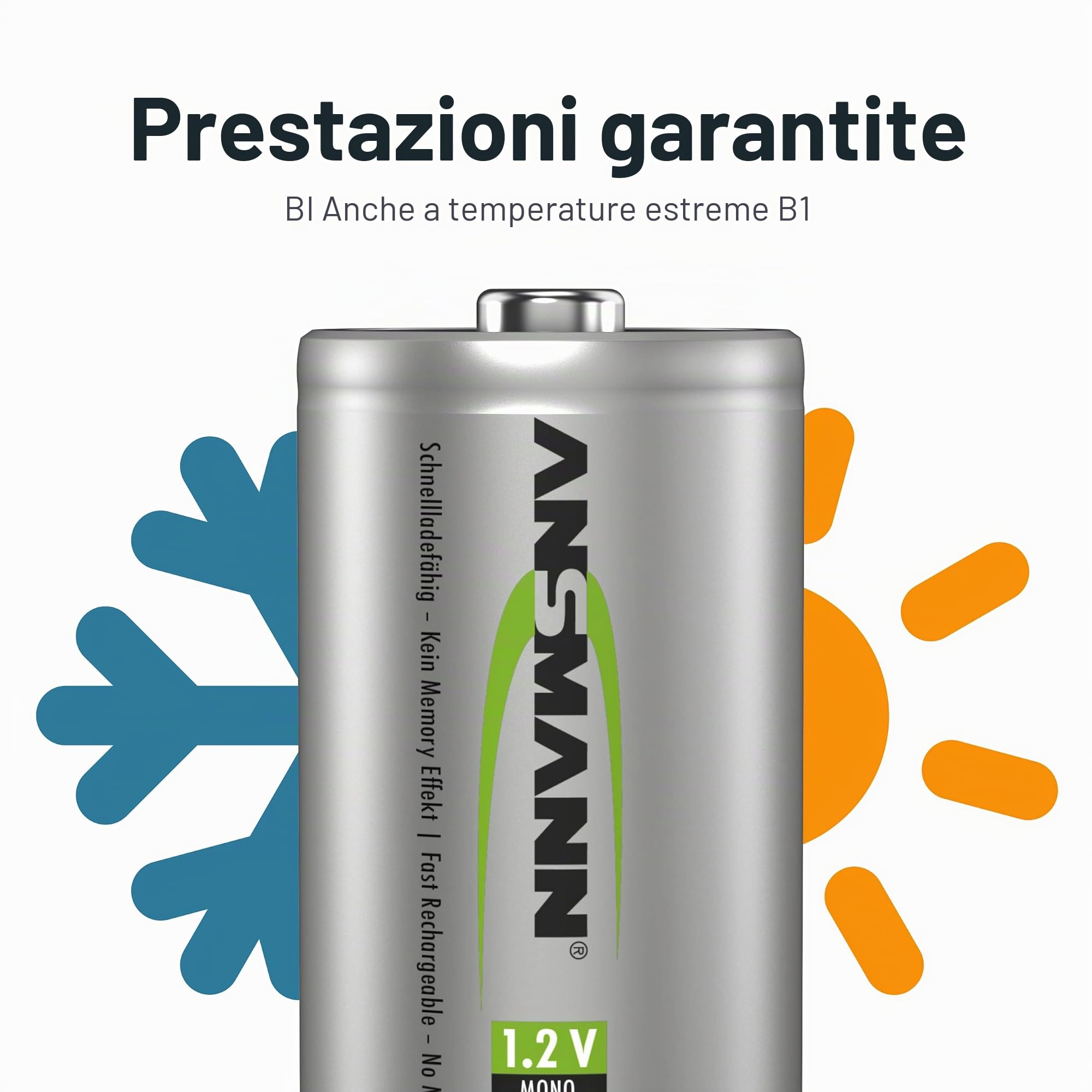 ANSMANN 4x Batterie ricaricabili stilo Mono D - 5000 mAh 1,2 V NiMH - Pila a ricarica veloce - fino a 1000 cicli di ricarica eco-friendly