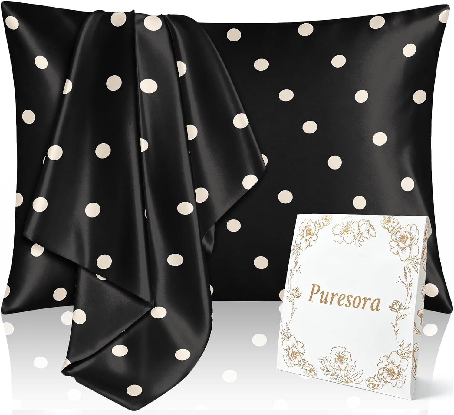 Satin Pillowcase with Zipper - Standard Size Pillow Cover Set of 2 Bed Pillow Cases for Hair and Skin, Cooling Cute Soft Decorative Zippered Zip Machine Washable, 20x26, Polka Dots