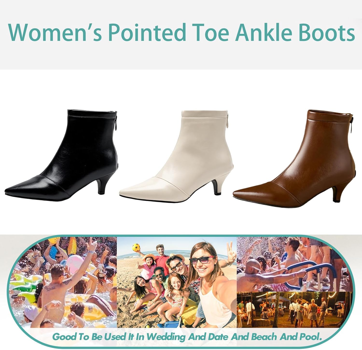 Women's Pointed Toe Stiletto Low Heel Ankle Boots Sexy Comfortable Soft Back Zipper Fall Winter Kitten Heel Dress Booties Shoes for Party Wedding Work - Image 6