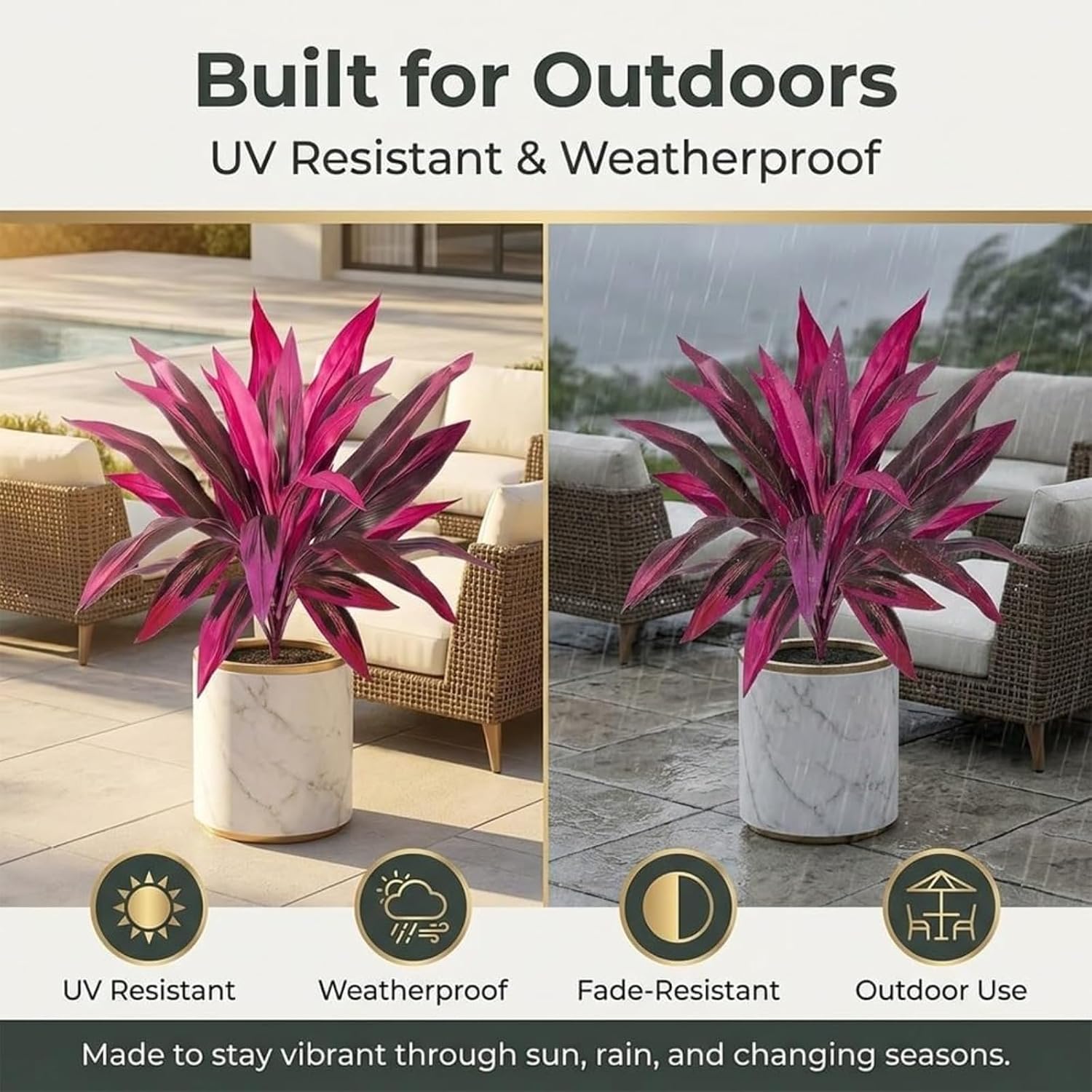2PCS Large Realistic Artificial Boston Fern & Dragon's Blood Tree - Artificial Tropical Plants Outdoor, UV Resistant Faux Plants, Vibrant Leaves, for Garden Patio Balcony Decor (4 Pcs)