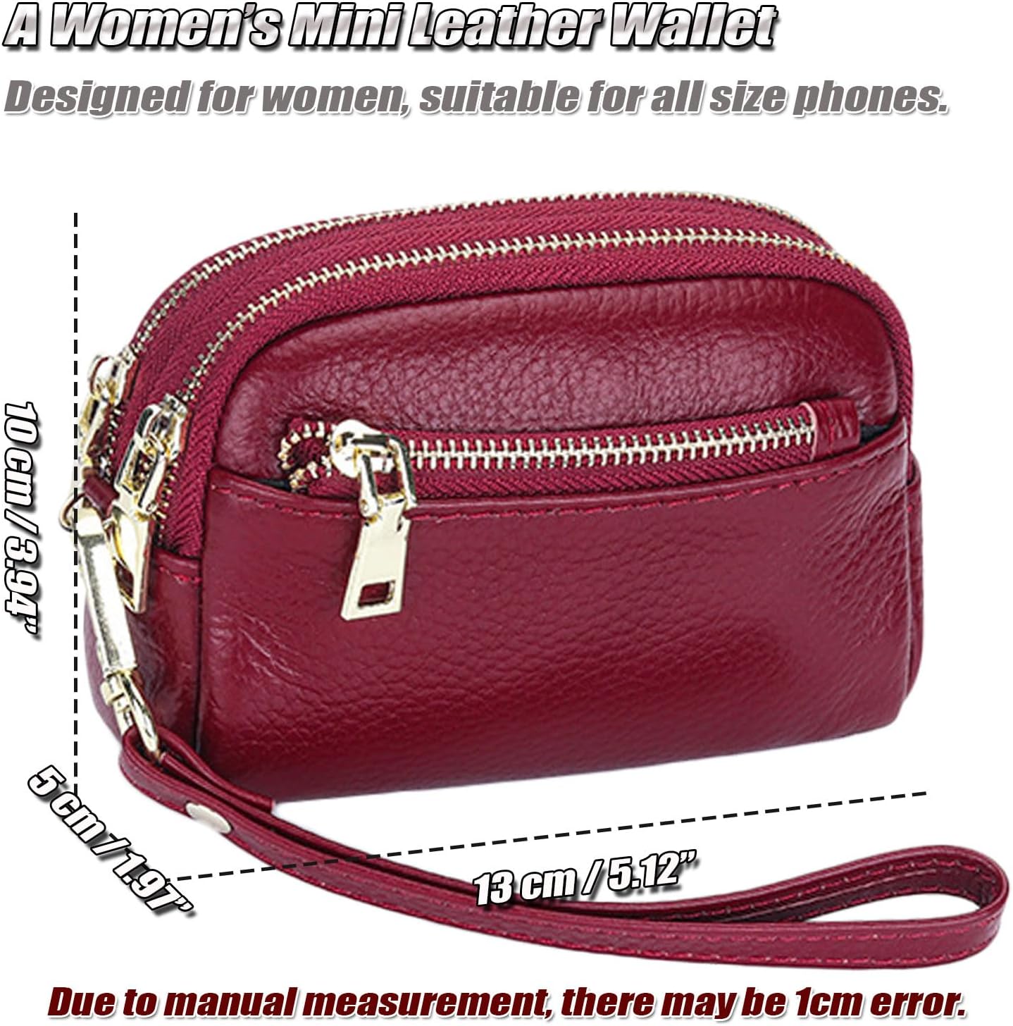 Genuine Leather Wristlet Wallet for Women, 3 Separate Compartment Purse, Zip-Around Coin Purse with Removable Strap image 3