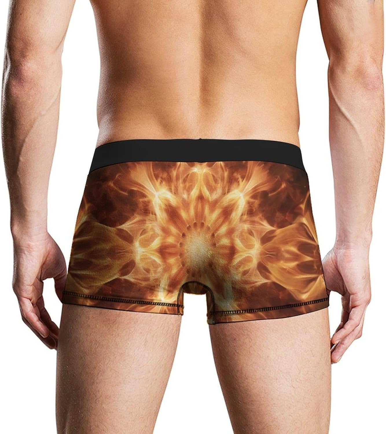 Beautiful Flame Pattern Mens Boxer Briefs Short Breathable Underwear Trunks Soft Moisture-Wicking Boxer Shorts Novelty Underpants L White