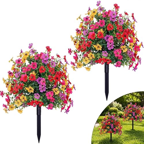 Artificial Flowers for Outdoors, UV Resistant Faux Topiary Ball Plants