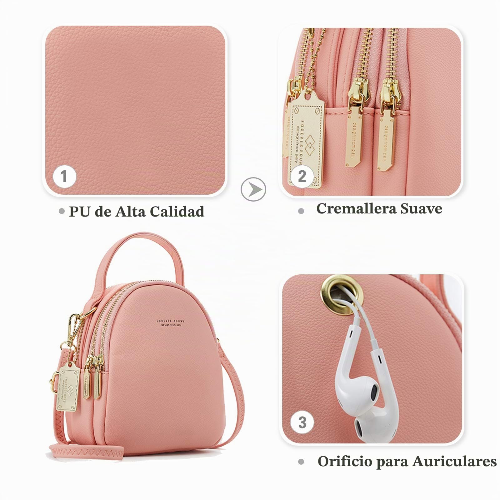 Mini Mochila Mujer Moda Bolso Muchacha Impermeable Bolsa de Hombro con Orificio para Auriculares Cuero Daypack Viaje Cita Mochila Pequeña