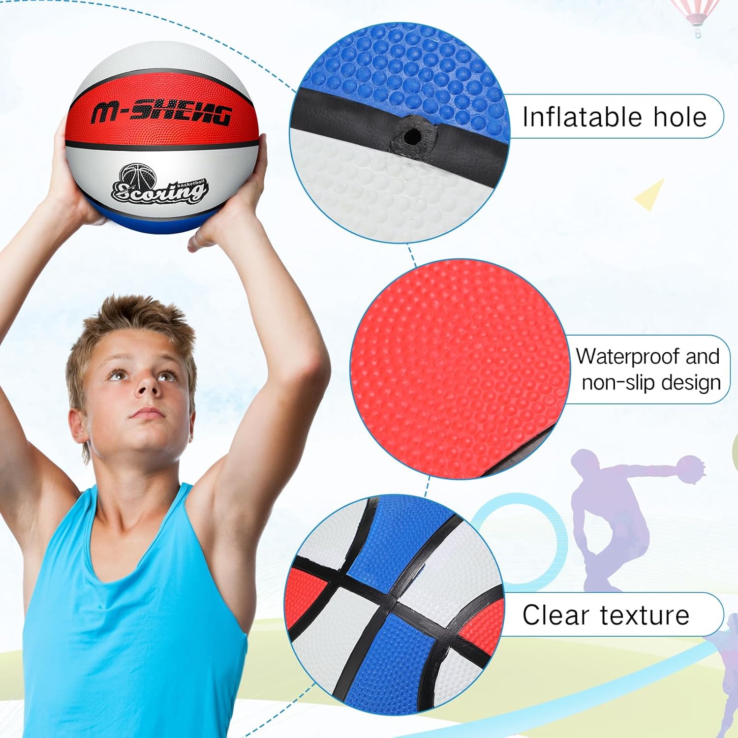 Jenaai 12 Pieces Rubber Basketballs Bulk Official Size 5 (27.5") Kids Youth Basketball Outdoor with Pump for Training and Play Teen Boys and Girls Gifts