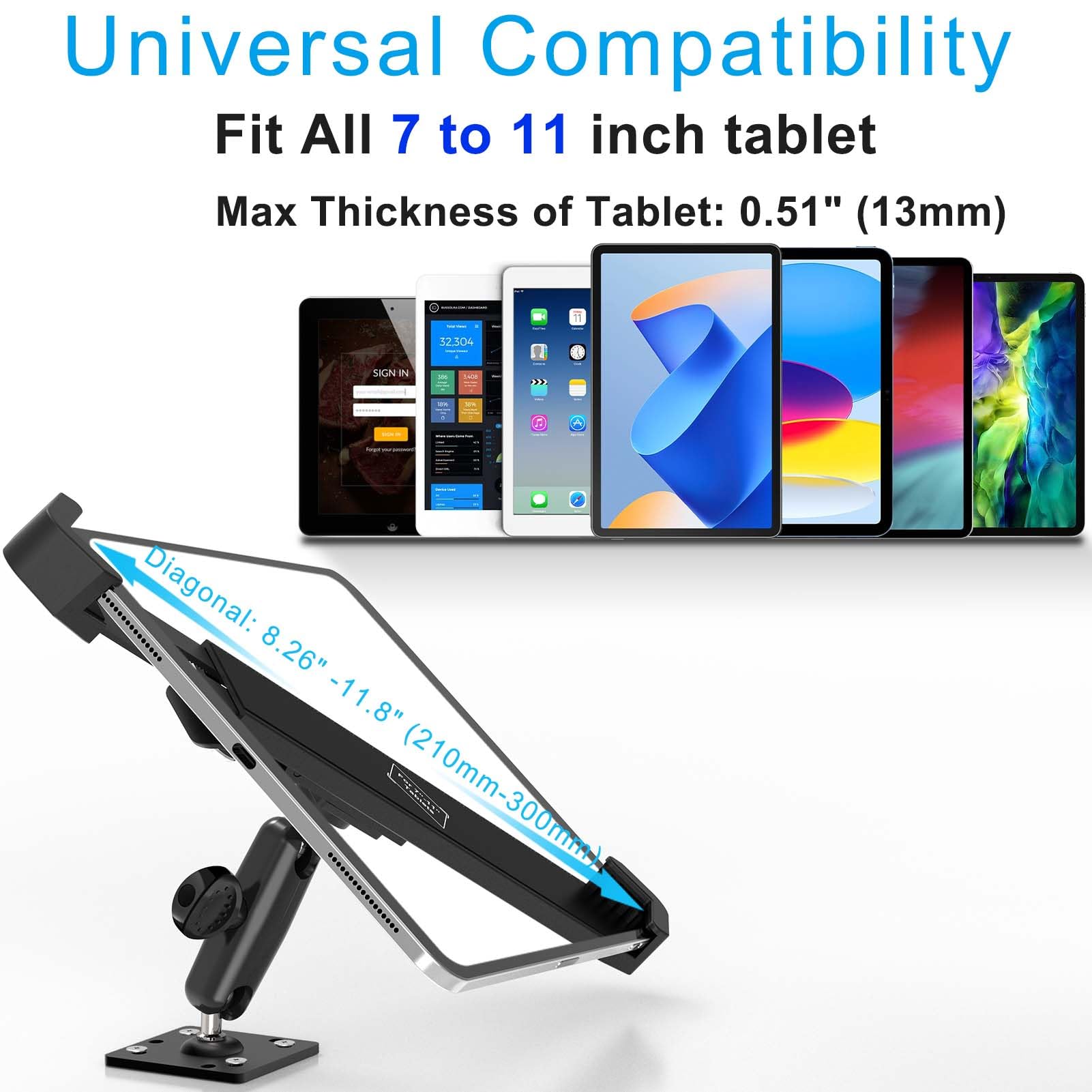 Soporte Tableta Pared Mesa para 7-11" iPad, Aluminio Porta Quiosco Antirrobo de 360° Giratorio para Tablet Comercial POS con Cerradura Seguridad, para iPad 10th 9th 8th Gen iPad 10.9 10.2 9.7