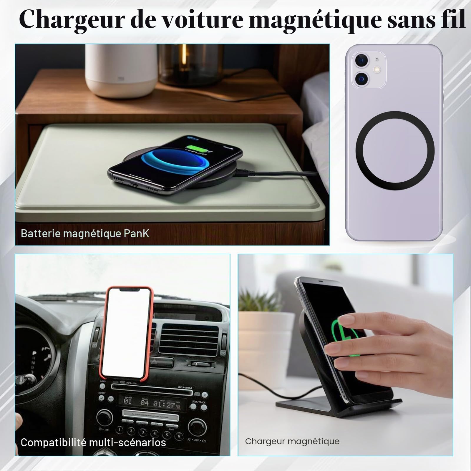 Lot de 12 anneauxmagnétiques pour coque de téléphone portable - Anneau magnétique en métal autocollant - Plaque métallique pour voiture