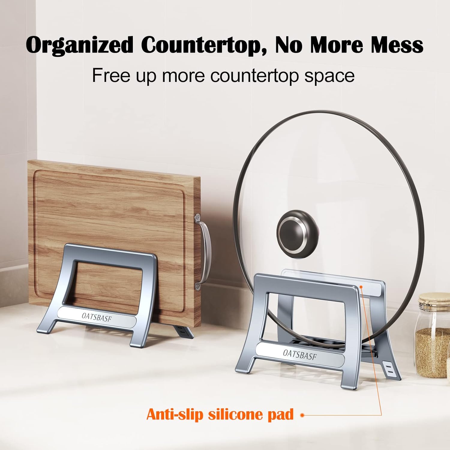 Cutting Board Ra, Auto Width Adjustable Holder Stand for Counter & Cabinet