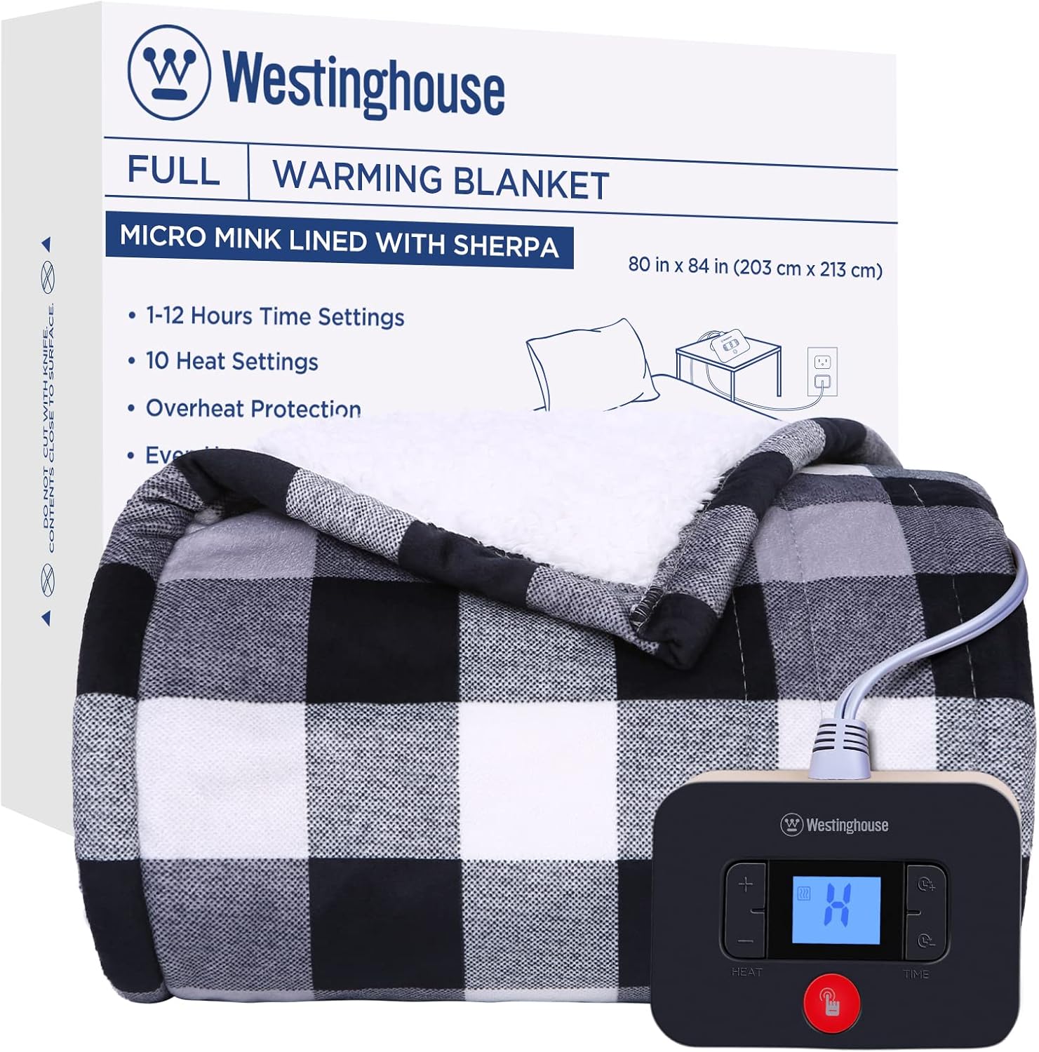 Westinghouse Electric Blanket Heated Blanket, Plaid Sherpa